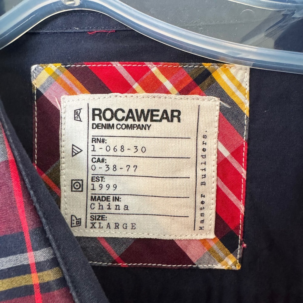 Rocawear Denim‎ Co. Y2K Master Builders Red Plaid Cotton SS Snap Front Shirt XL - Picture 4 of 14